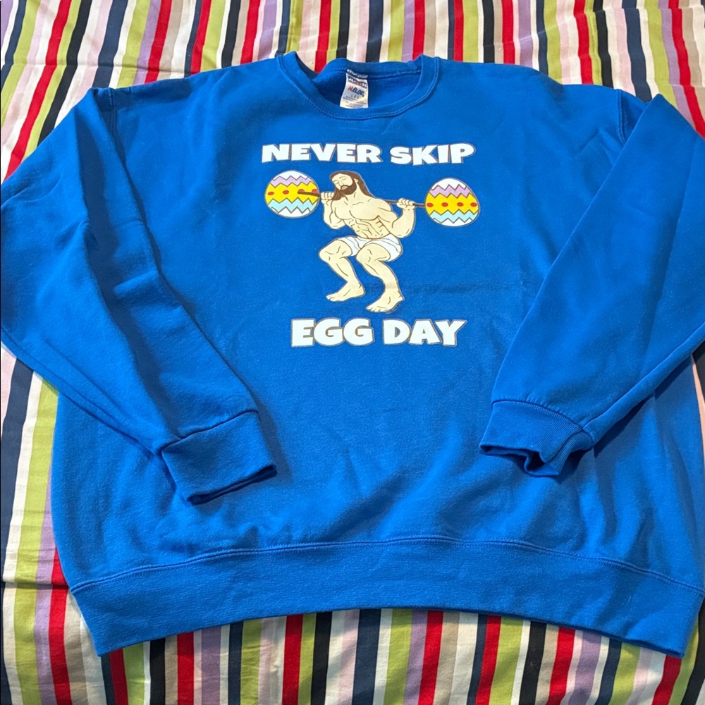 Blue 'Never Skip Egg Day' Graphic Crewneck Sweatshirt